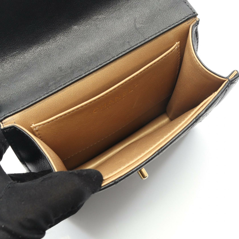 香奈兒 (CHANEL) 絎縫鏈條斜背包 AS0584 羊皮黑色 二手 金色五金-2