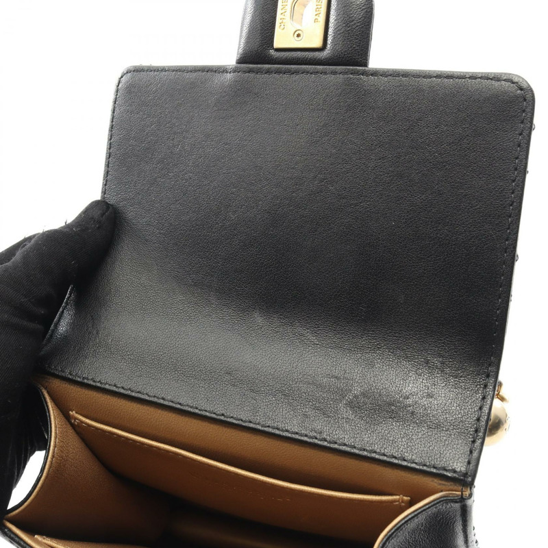 香奈兒 (CHANEL) 絎縫鏈條斜背包 AS0584 羊皮黑色 二手 金色五金-5