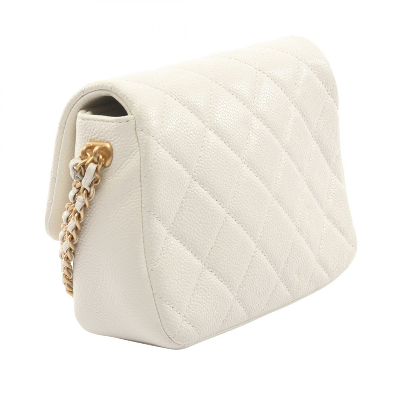 香奈兒 (CHANEL) 絎縫鏈條肩背斜背包 AS2482 白色皮革 GHW 二手 CC-1