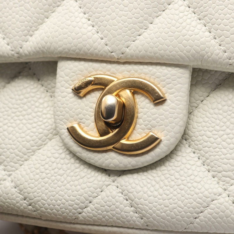 香奈兒 (CHANEL) 絎縫鏈條肩背斜背包 AS2482 白色皮革 GHW 二手 CC-5