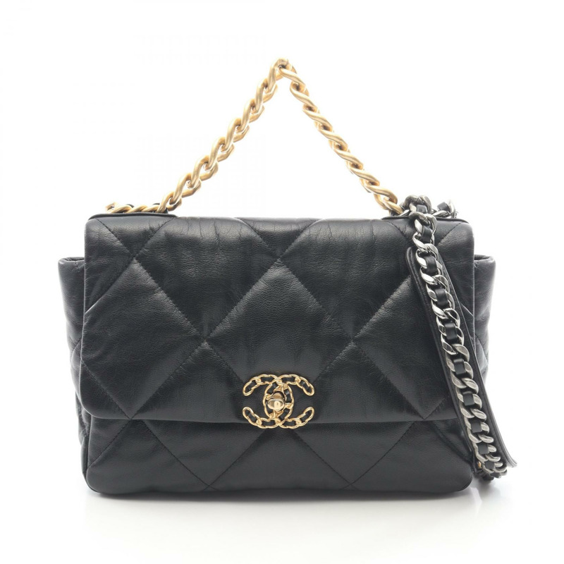 CHANEL 19 dix-neuf 馬特拉斯鏈斜背包 AS1161 小羊皮 黑色-0