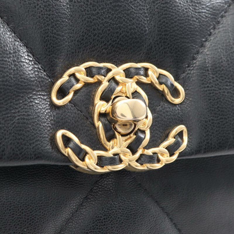 CHANEL 19 dix-neuf 馬特拉斯鏈斜背包 AS1161 小羊皮 黑色-7