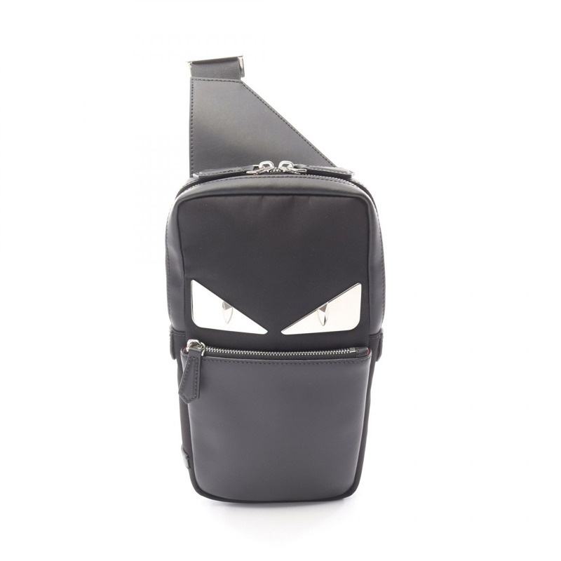 FENDI Monster 蟲眼腰包/斜背包 7VZ033 皮革尼龍黑色 二手-0