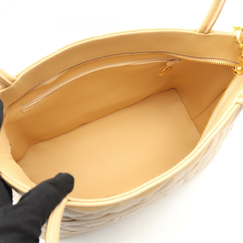 香奈兒 (CHANEL) Medallion 手提包，粒面小牛皮，米色，金色五金，二手，女士 CC-2