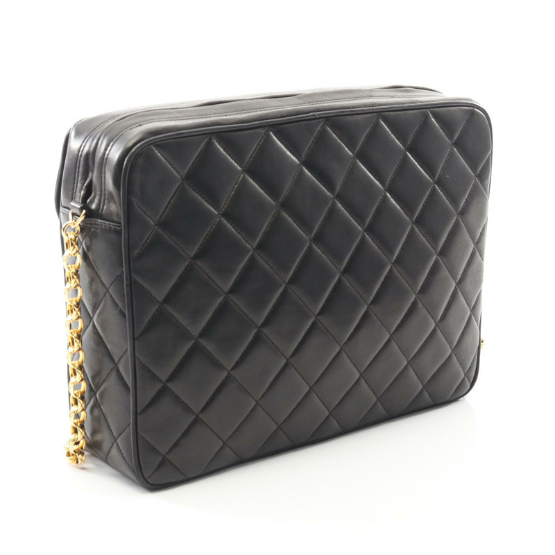 香奈兒 (CHANEL) 絎縫 Diana 翻蓋鏈條肩背斜背包 黑色皮革 金色五金 二手-1