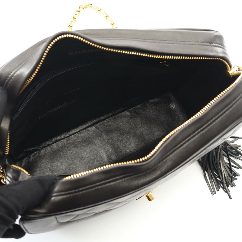 香奈兒 (CHANEL) 絎縫 Diana 翻蓋鏈條肩背斜背包 黑色皮革 金色五金 二手-2