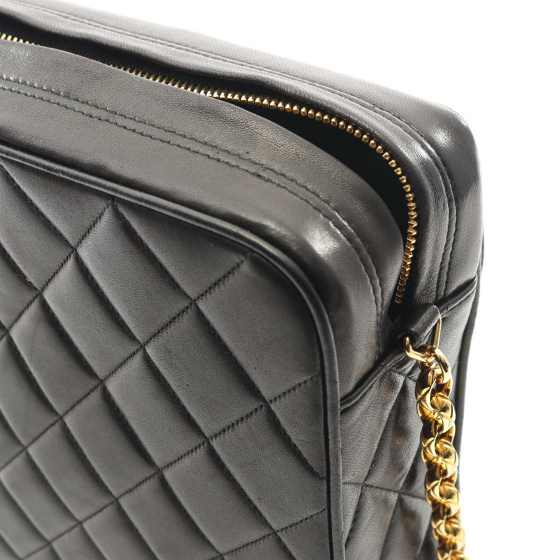 香奈兒 (CHANEL) 絎縫 Diana 翻蓋鏈條肩背斜背包 黑色皮革 金色五金 二手-8