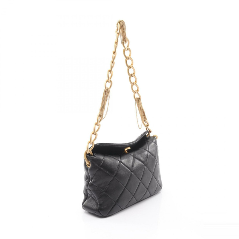 香奈兒 (CHANEL) 絎縫鏈條肩背包，黑色皮革，金色五金，二手，女士 Coco CC-1