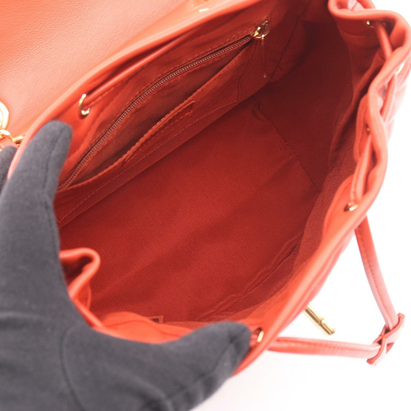 香奈兒 (CHANEL) 絎縫鏈條雙肩包，橘色皮革，金色五金，二手，女士，Coco CC-2