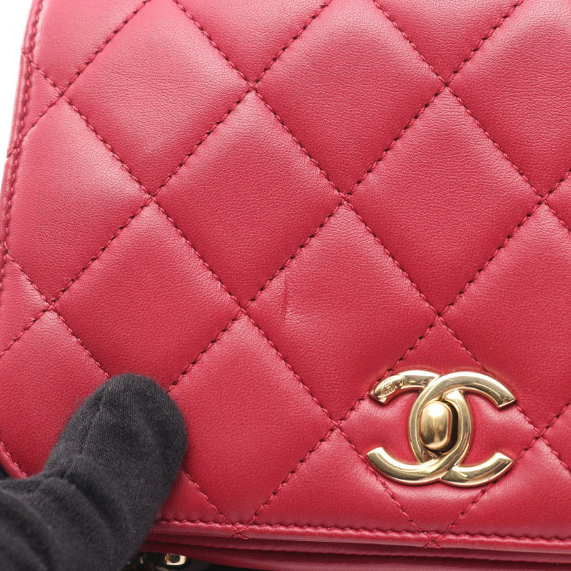香奈兒 (CHANEL) 鏈條肩挎斜背包，羊皮，紅色，金色五金，二手，女士，Coco CC-5