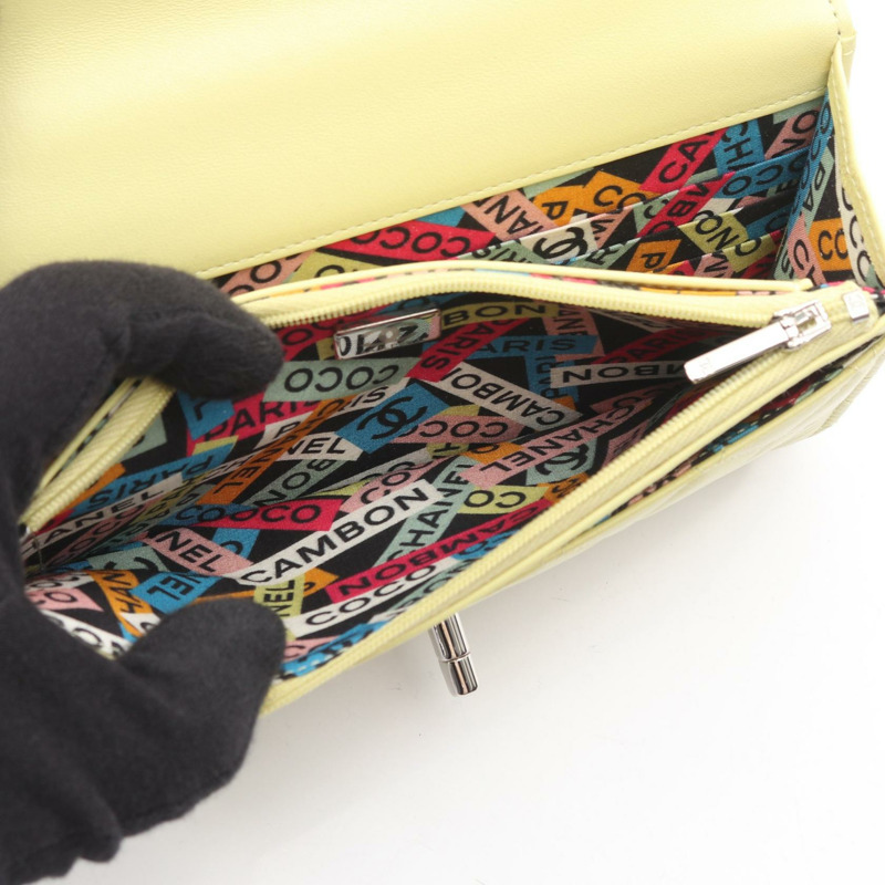 香奈兒 (CHANEL) 絎縫鏈條肩背斜背包錢包 AP3705 皮革 黃色-3