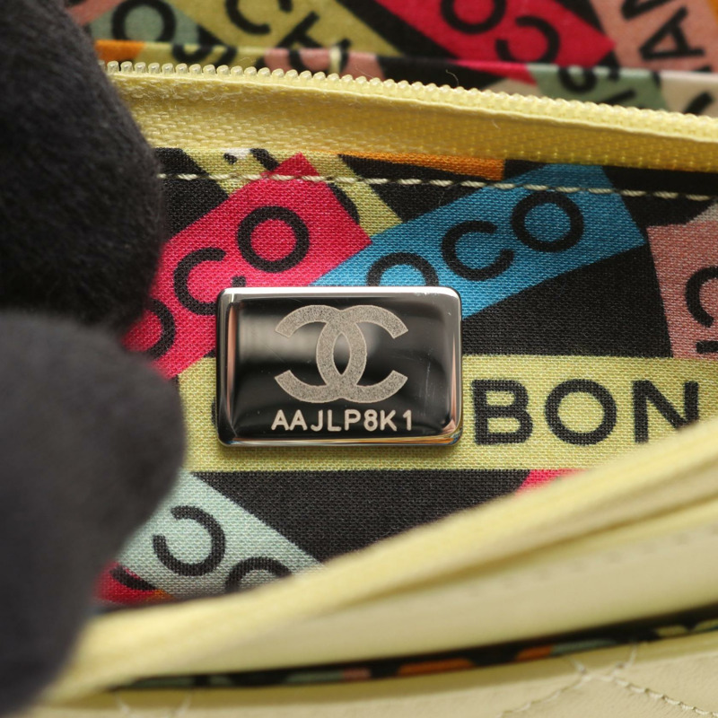 香奈兒 (CHANEL) 絎縫鏈條肩背斜背包錢包 AP3705 皮革 黃色-5