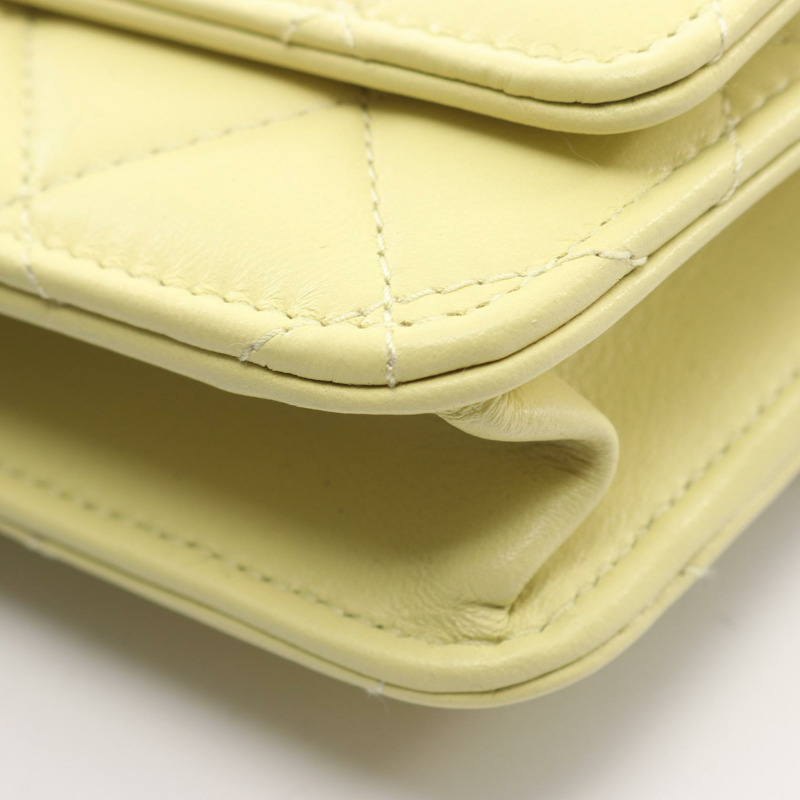 香奈兒 (CHANEL) 絎縫鏈條肩背斜背包錢包 AP3705 皮革 黃色-8