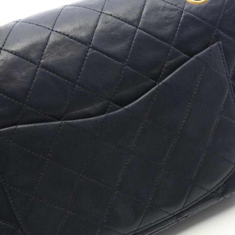 香奈兒 (CHANEL) 絎縫雙蓋鏈條肩背包，羊皮，海軍藍，金色五金，二手-8