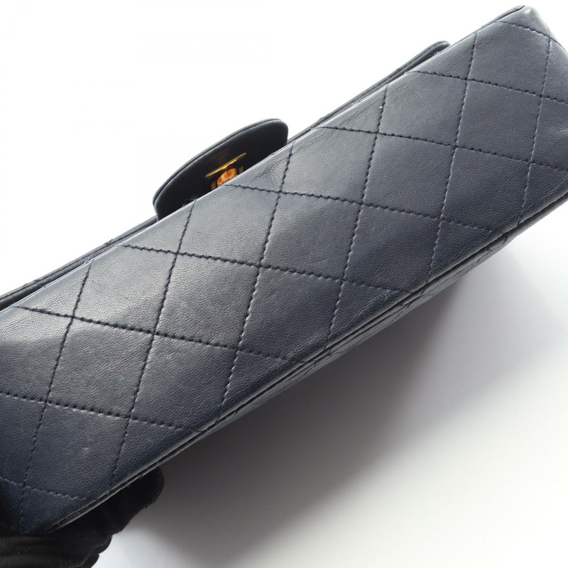 香奈兒 (CHANEL) 絎縫雙蓋鏈條肩背包，羊皮，海軍藍，金色五金，二手-9