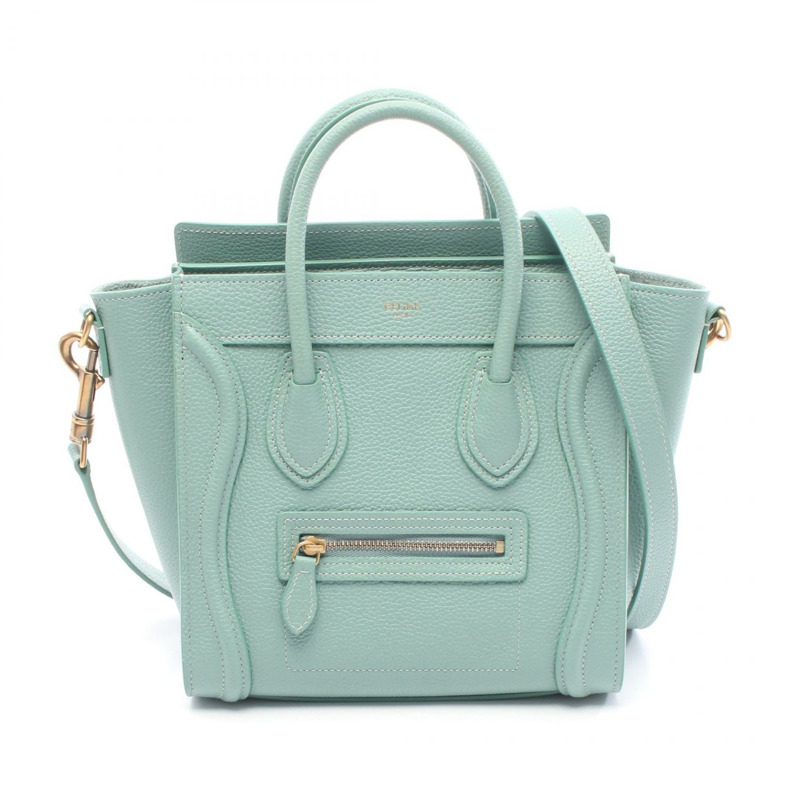 CELINE Luggage Nano Shopper 單肩斜背包，皮革材質，綠色，二手女款-0