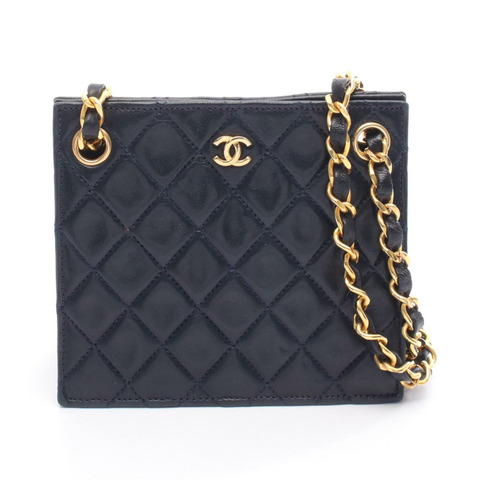 香奈兒 (CHANEL) 絎縫迷你鏈條肩背包，羊皮，海軍藍，金色五金，二手，女士 CC