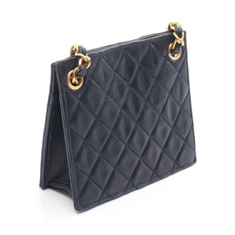 香奈兒 (CHANEL) 絎縫迷你鏈條肩背包，羊皮，海軍藍，金色五金，二手，女士 CC-1