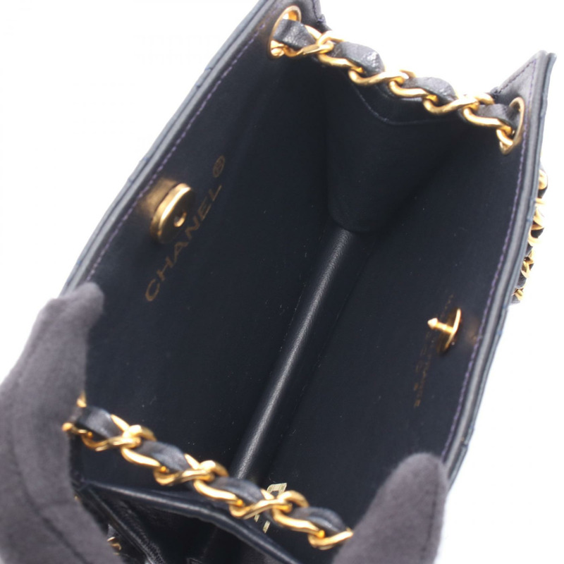 香奈兒 (CHANEL) 絎縫迷你鏈條肩背包，羊皮，海軍藍，金色五金，二手，女士 CC-2