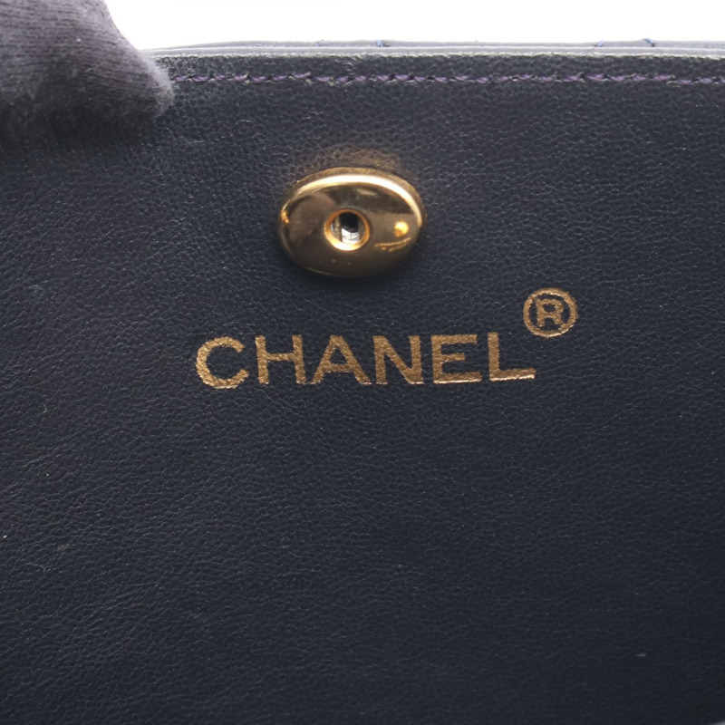 香奈兒 (CHANEL) 絎縫迷你鏈條肩背包，羊皮，海軍藍，金色五金，二手，女士 CC-3