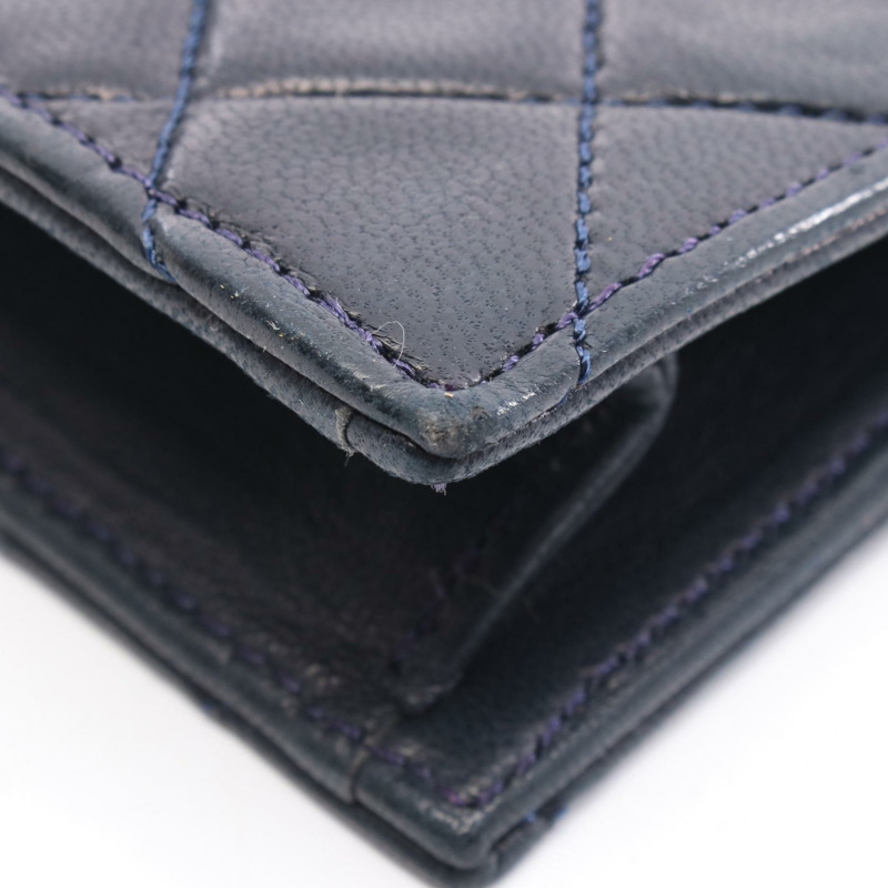 香奈兒 (CHANEL) 絎縫迷你鏈條肩背包，羊皮，海軍藍，金色五金，二手，女士 CC-6