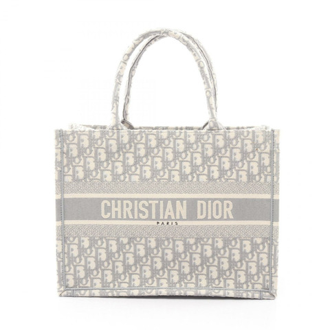 Christian Dior BOOK TOTE 中型斜背手提包 帆布 灰色 米色 二手 女士