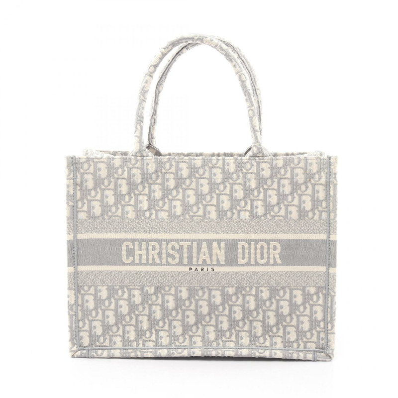 Christian Dior BOOK TOTE 中型斜背手提包 帆布 灰色 米色 二手 女士-0