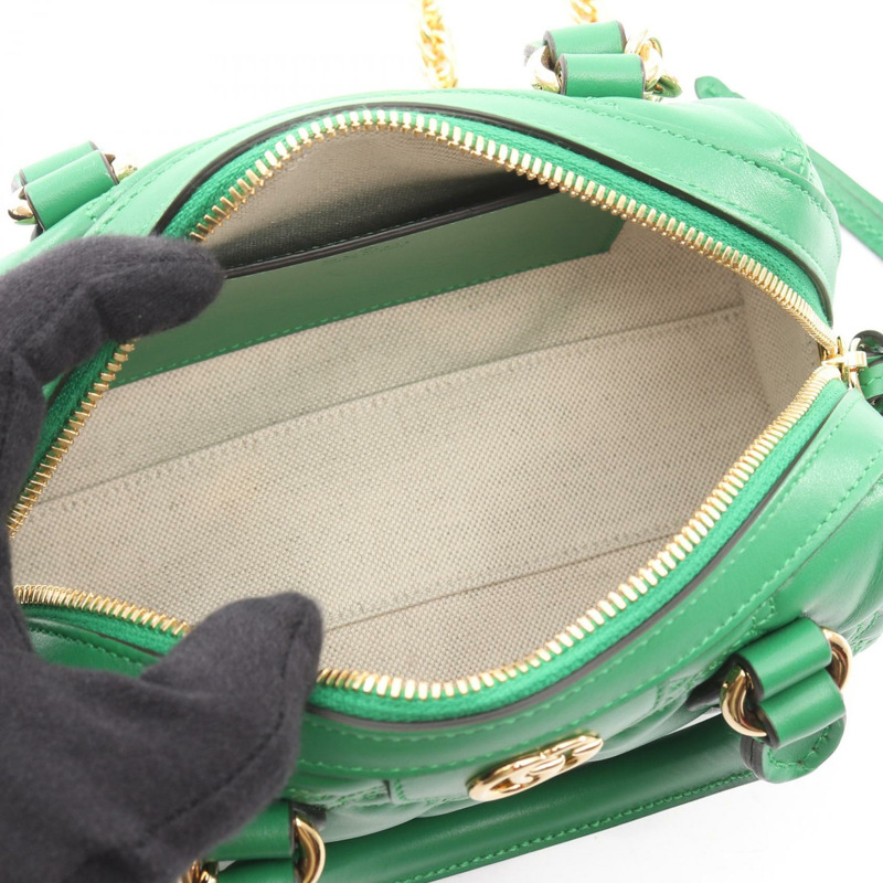 GUCCI GG Matelasse 肩挎斜背包 702251 皮革 綠色 二手 女士-2