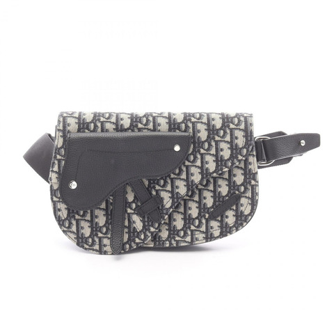 Christian Dior SADDLE Oblique Jacquard 腰包帆布皮革海軍藍二手