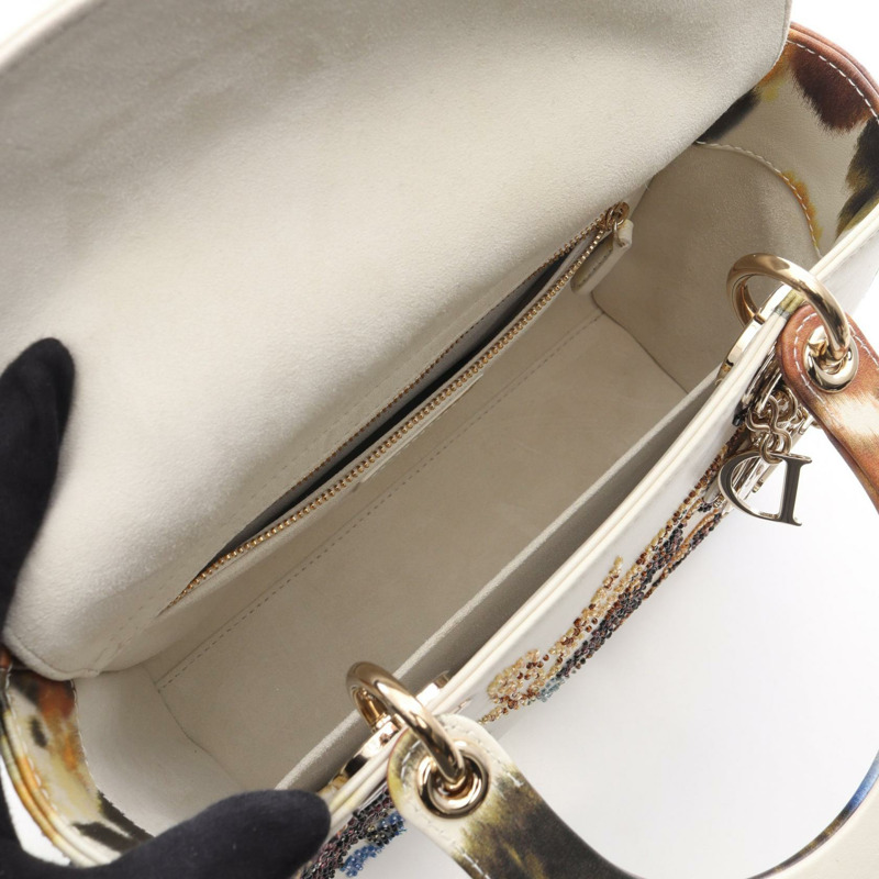 Christian Dior LADY DIOR 肩背包，白色多色皮革，二手女款-2
