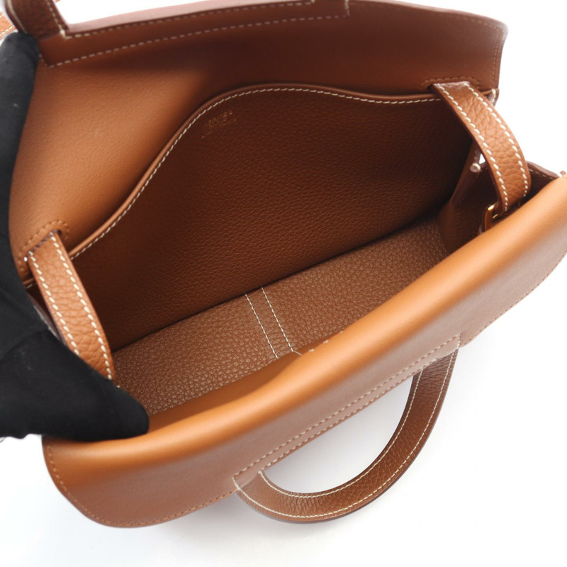 愛馬仕 Halzan 25 斜背包 U Taurillon Clemence 金色二手女士 GHW-2