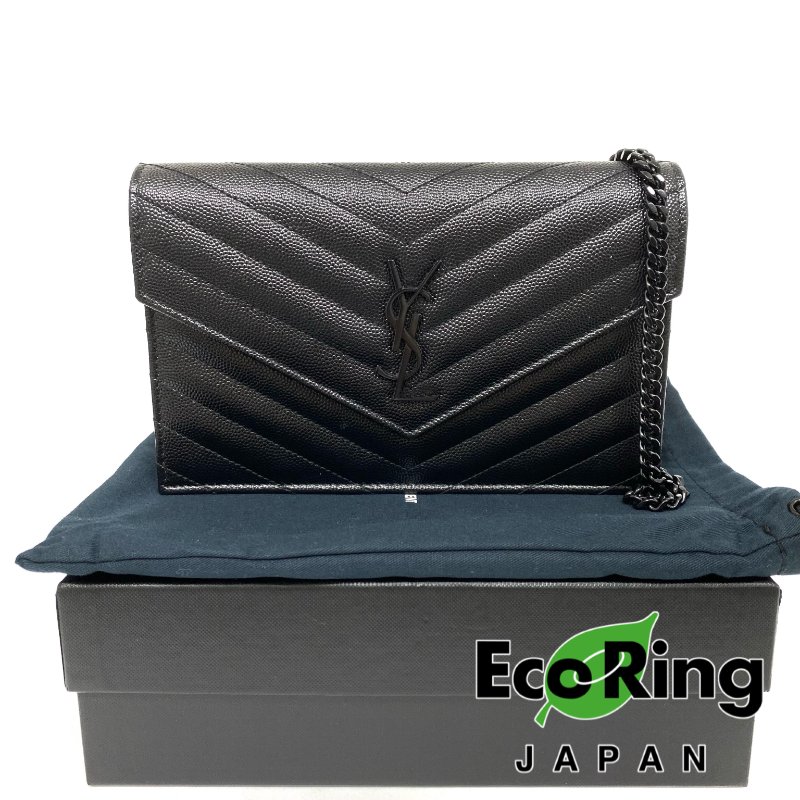 △ Saint Laurent 聖羅蘭 So Black Caviar Skin Wallet On Chain 黑色粒紋小牛皮鏈條銀包 -257027289-0