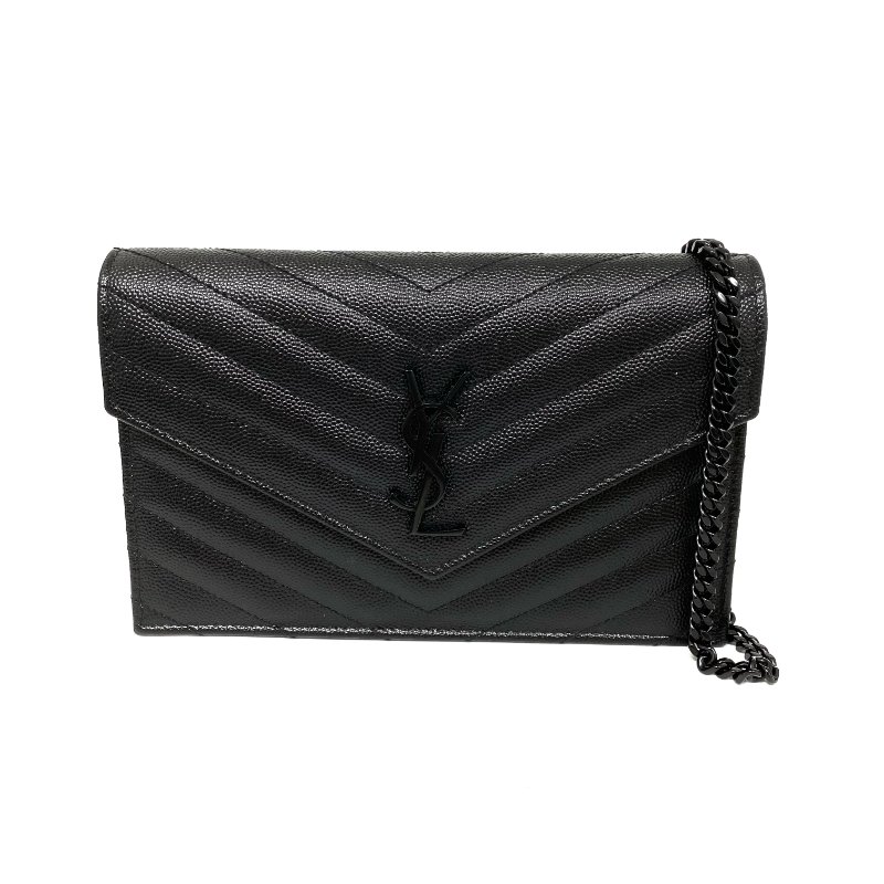 △ Saint Laurent 聖羅蘭 So Black Caviar Skin Wallet On Chain 黑色粒紋小牛皮鏈條銀包 -257027289-1