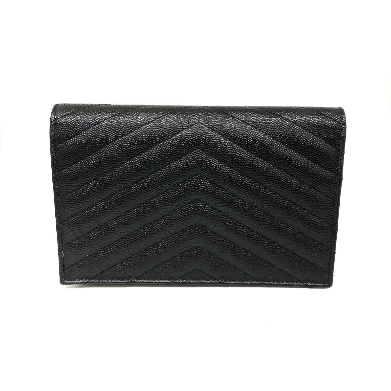 △ Saint Laurent 聖羅蘭 So Black Caviar Skin Wallet On Chain 黑色粒紋小牛皮鏈條銀包 -257027289-2