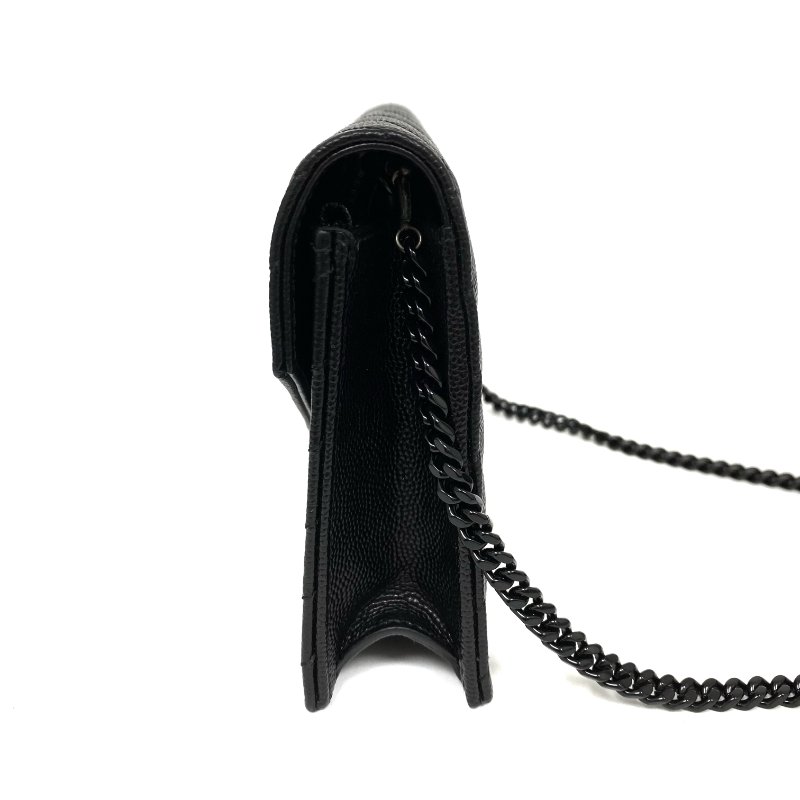 △ Saint Laurent 聖羅蘭 So Black Caviar Skin Wallet On Chain 黑色粒紋小牛皮鏈條銀包 -257027289-3