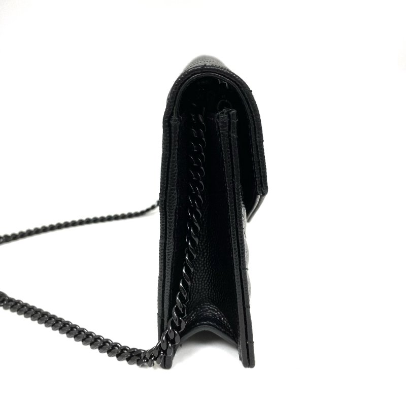 △ Saint Laurent 聖羅蘭 So Black Caviar Skin Wallet On Chain 黑色粒紋小牛皮鏈條銀包 -257027289-4