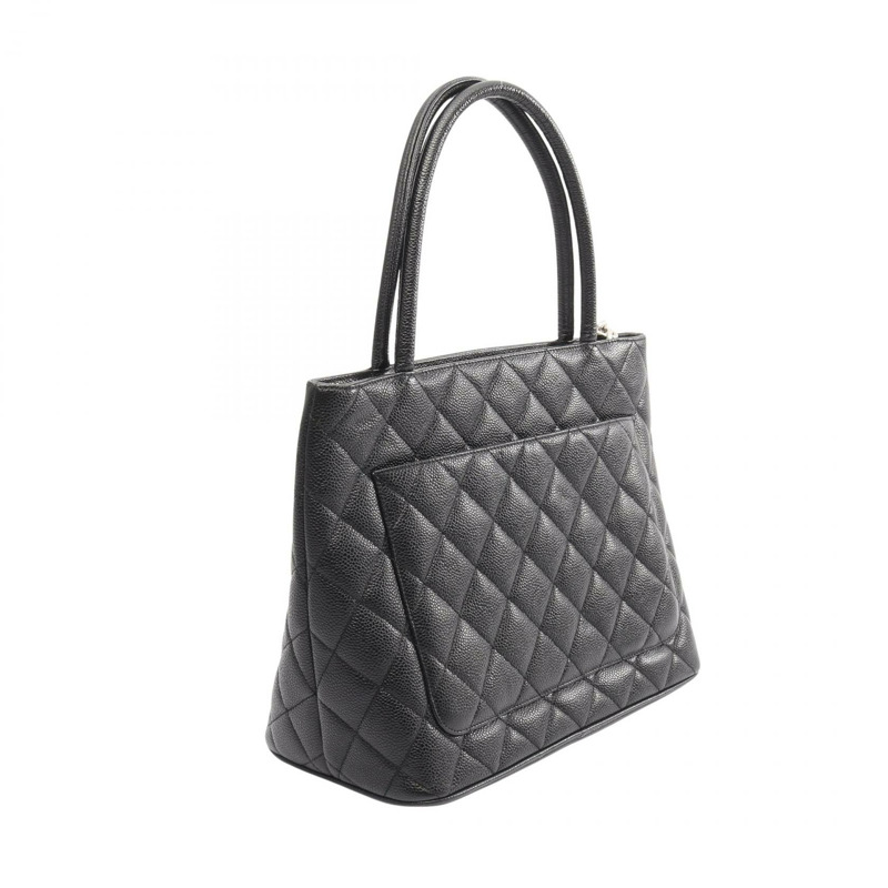 香奈兒 (CHANEL) Medallion 肩背手提包，黑色粒面小牛皮，二手，五金配件-1