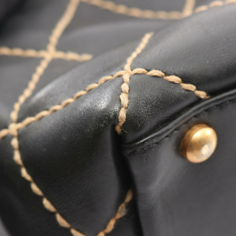 香奈兒 (CHANEL) 野性縫線肩背包，黑色皮革，二手，女士，金色五金，CC Coco標誌-6