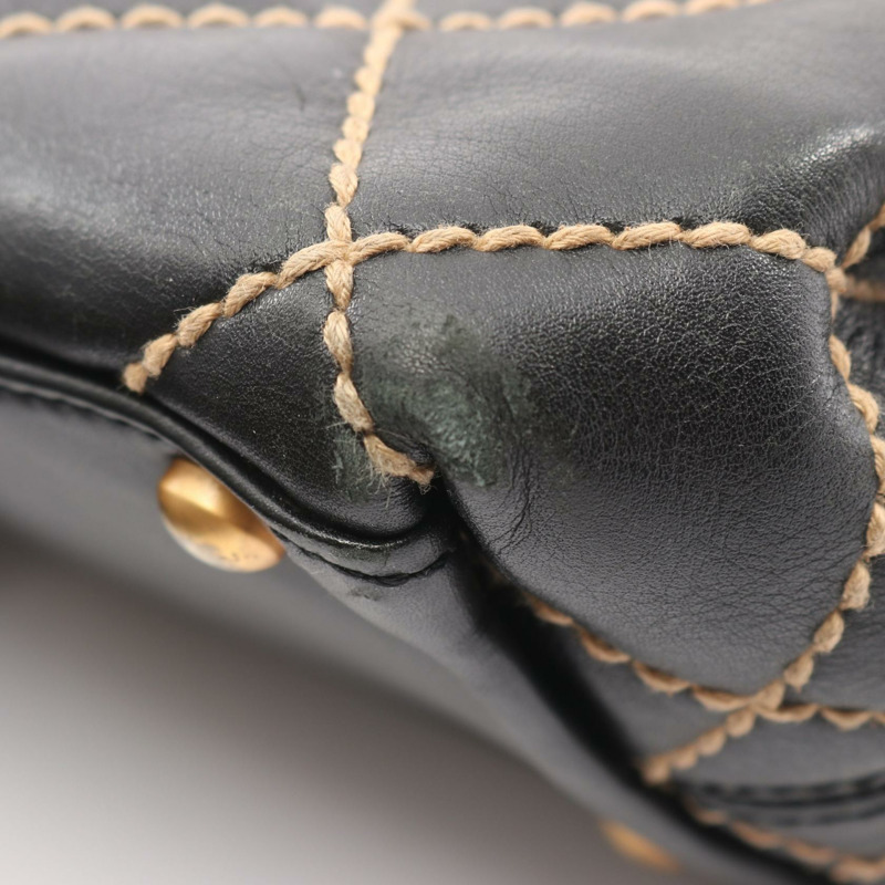 香奈兒 (CHANEL) 野性縫線肩背包，黑色皮革，二手，女士，金色五金，CC Coco標誌-7