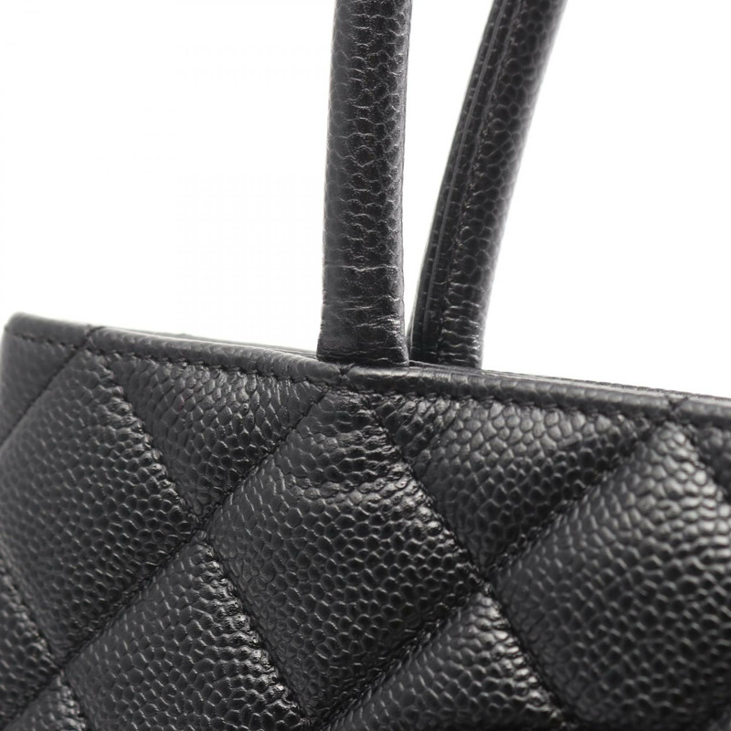 香奈兒 (CHANEL) Medallion 肩背手提包，黑色粒面小牛皮，二手，女士，帶 SHW CC 標誌-8