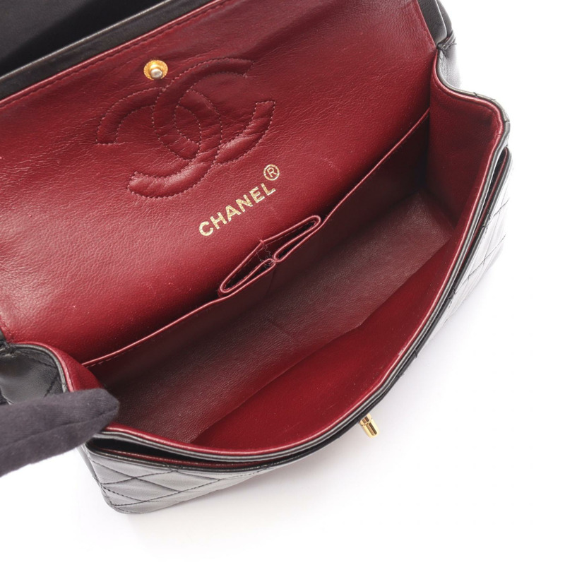 香奈兒 (CHANEL) 絎縫雙蓋鏈條肩背包，羊皮材質，黑色，金色五金，二手-2