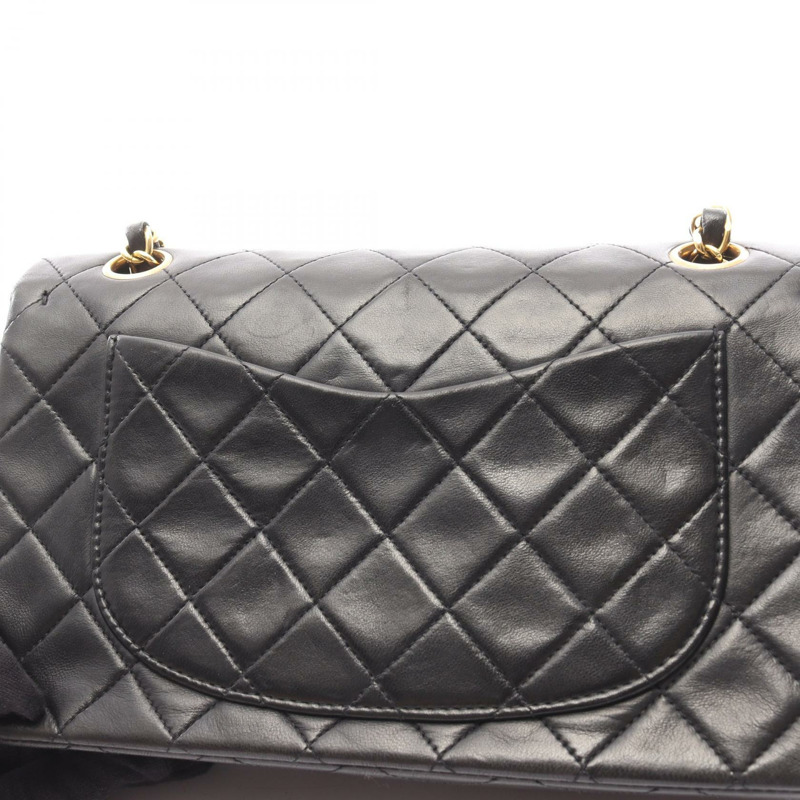 香奈兒 (CHANEL) 絎縫雙蓋鏈條肩背包，羊皮材質，黑色，金色五金，二手-8