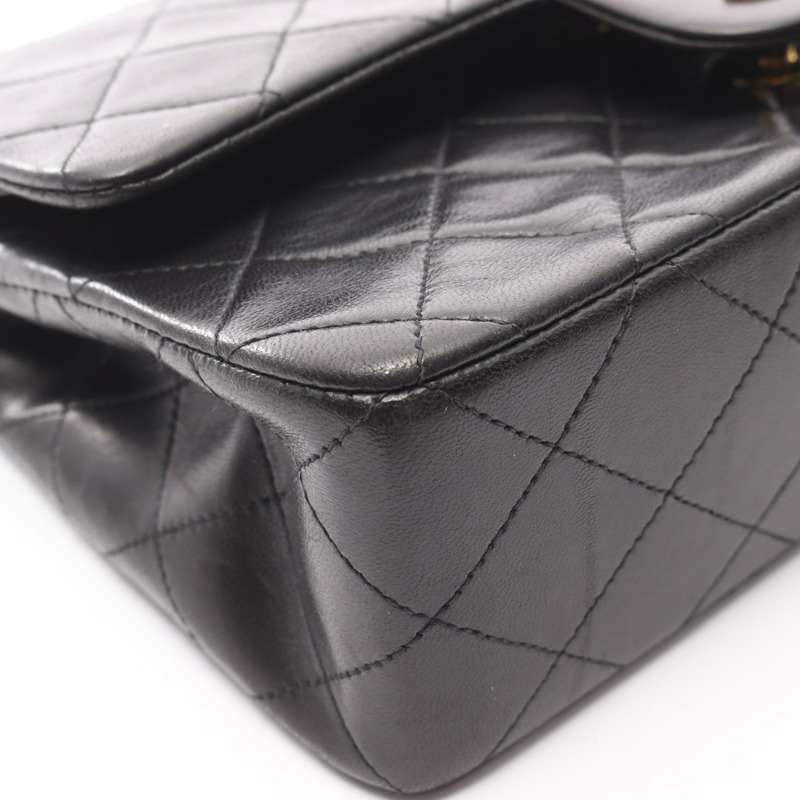 香奈兒 (CHANEL) 絎縫雙蓋鏈條肩背包，羊皮材質，黑色，金色五金，二手-12