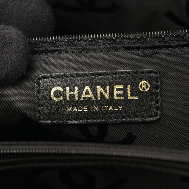 香奈兒 (CHANEL) 野性縫線托特單肩包，黑色皮革，金色五金，二手，女士 Coco CC-3