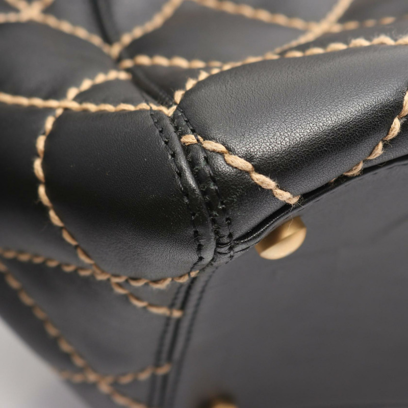 香奈兒 (CHANEL) 野性縫線托特單肩包，黑色皮革，金色五金，二手，女士 Coco CC-7