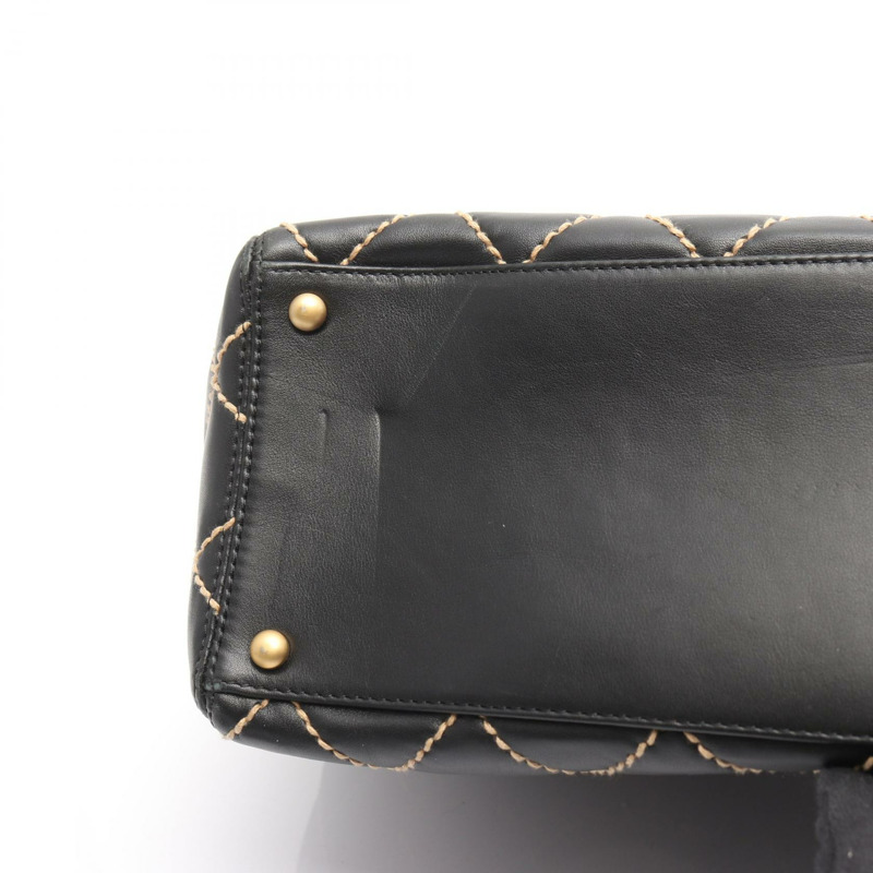 香奈兒 (CHANEL) 野性縫線托特單肩包，黑色皮革，金色五金，二手，女士 Coco CC-8