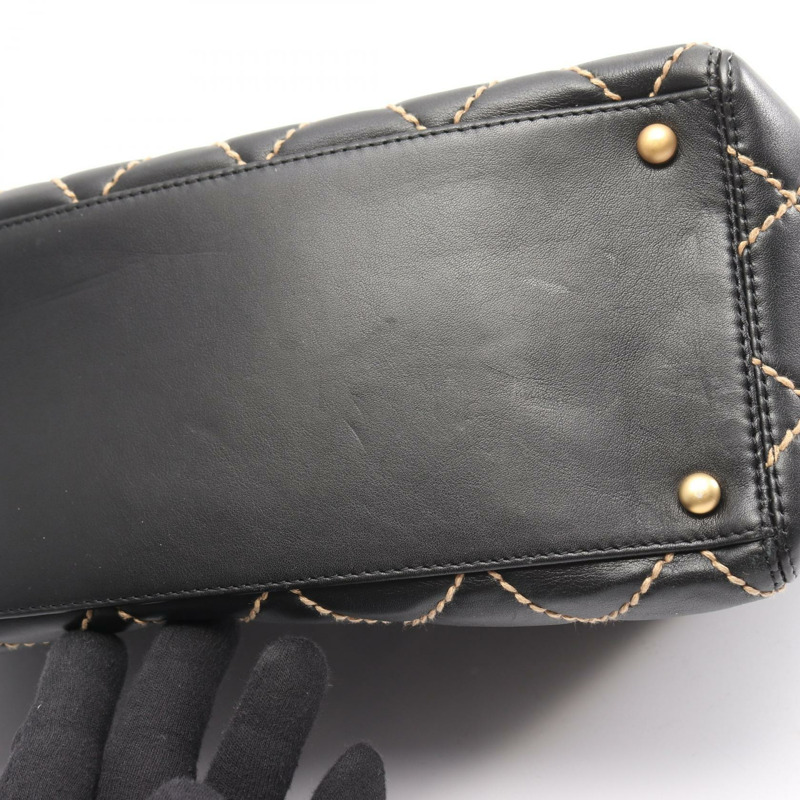 香奈兒 (CHANEL) 野性縫線托特單肩包，黑色皮革，金色五金，二手，女士 Coco CC-9