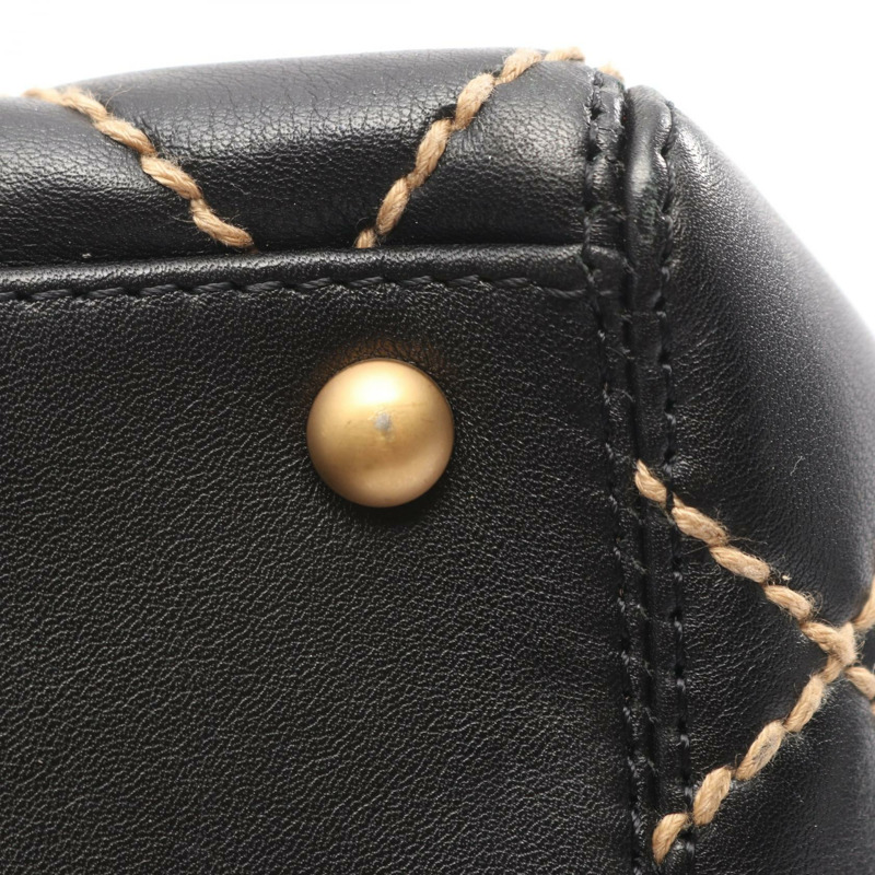 香奈兒 (CHANEL) 野性縫線托特單肩包，黑色皮革，金色五金，二手，女士 Coco CC-10