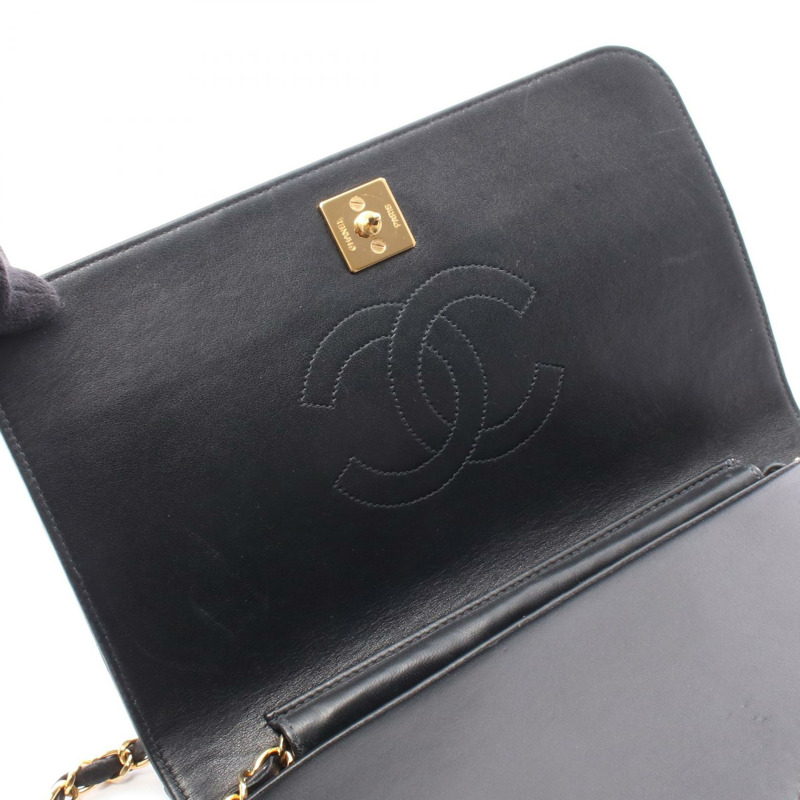 香奈兒 (CHANEL) 絎縫全蓋鏈條單肩背包，羊皮材質，黑色，二手，金色五金-4