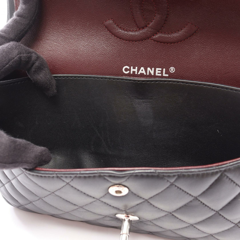 香奈兒 (CHANEL) Matelasse W 翻蓋鏈條單背包 A01112 黑色皮革 SHW 二手-6